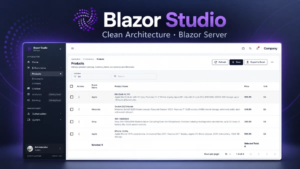 Modular administration interface built with the Blazor Server application template